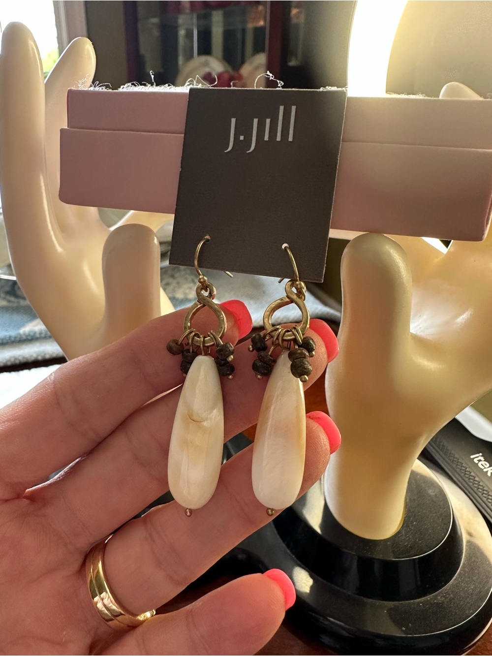 J Jill Mother of Pearl Earring Wood Bead Boho Coastal New